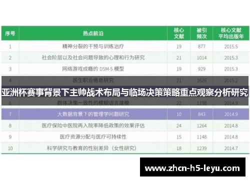 亚洲杯赛事背景下主帅战术布局与临场决策策略重点观察分析研究